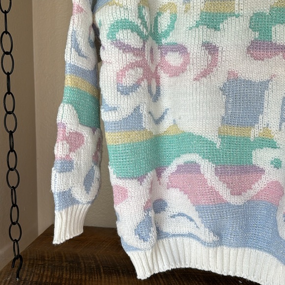 Women’s long sleeve, mock neck colorful sweater with large floral pattern, M - Picture 4 of 11